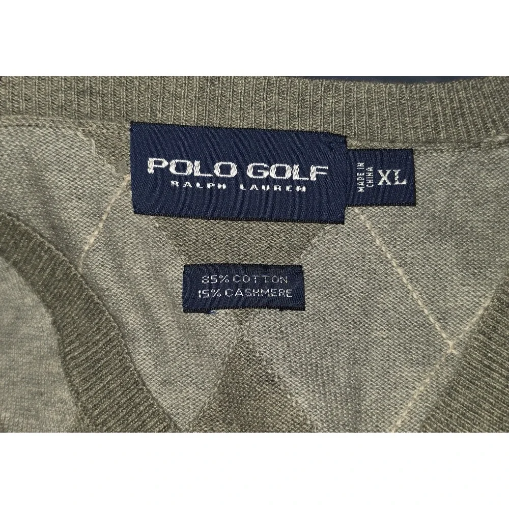 Polo‎ Ralph Lauren Vest Mens XL Brown Tan Cotton Cashmere Argyle Diamond Golf